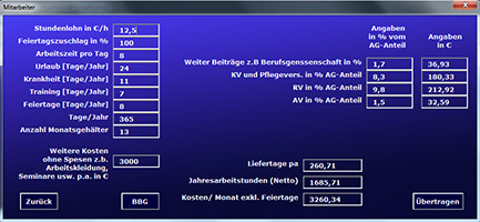 Detailansicht, Mitarbeiterkosten