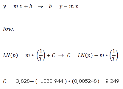 Berechnung der Konstanten C der Dampfdruckgleichung