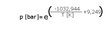 Dampfdruckgleichung für Methan auf Basis der Geradengleichung unter Berücksichtigung der Proportionalität LN(p) zu 1/T