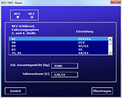 Detailansicht, Berechnung NFZ Steuer